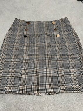 Plaid Button Front Mini Skirt in Beige and Black